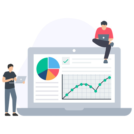 Equipo de negocios haciendo análisis de gráficos de negocios  Ilustración