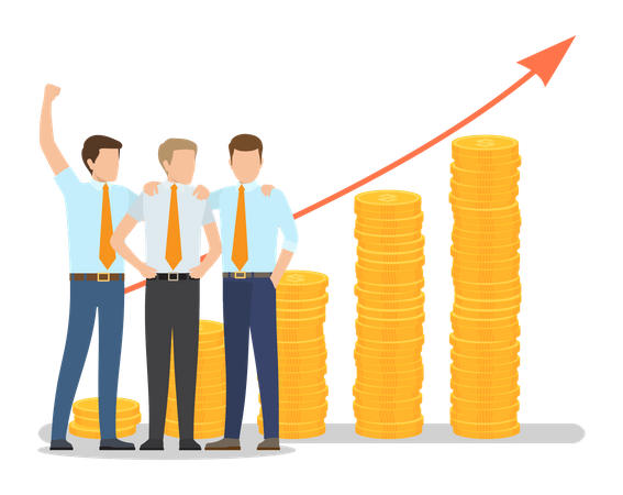 Equipo empresarial obteniendo ganancias monetarias  Ilustración
