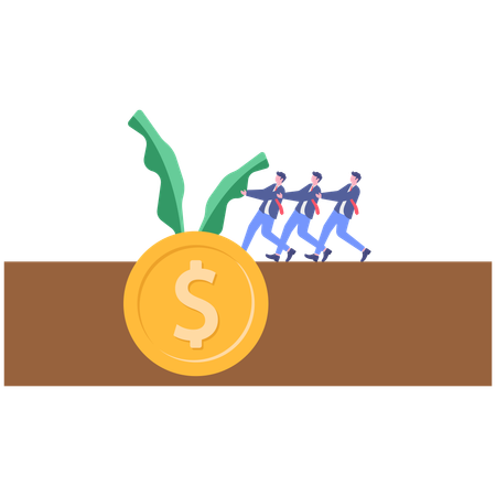 Equipo de negocios tirando dólares  Ilustración