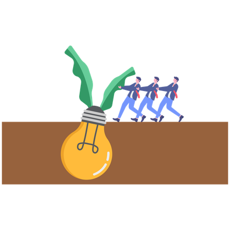 Equipo de negocios tirando de la bombilla  Ilustración