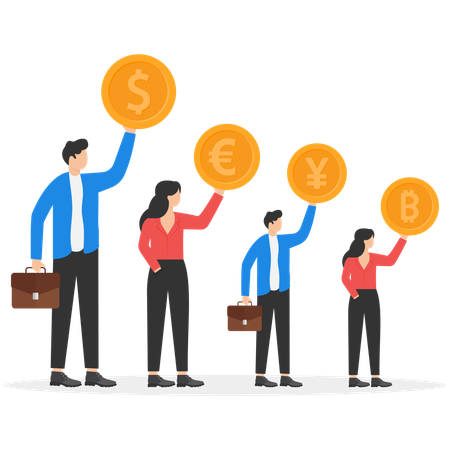 Equipo de negocios trabajando en el tipo de cambio  Ilustración