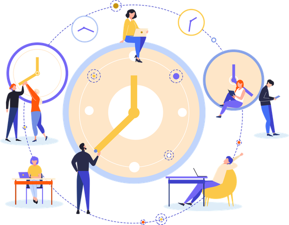 Equipo de negocios trabajando reloj a reloj  Ilustración