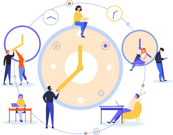 Equipo de negocios trabajando reloj a reloj  Ilustración