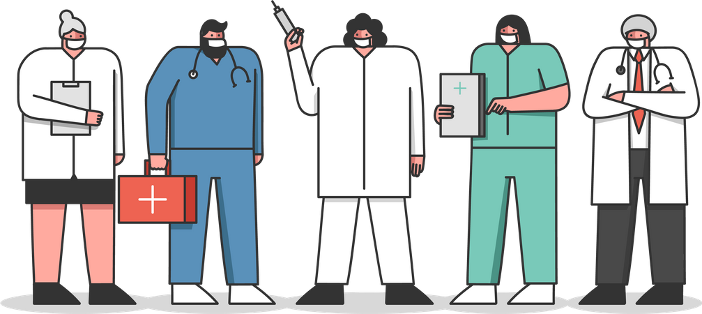 Equipo de personal sanitario profesional.  Ilustración