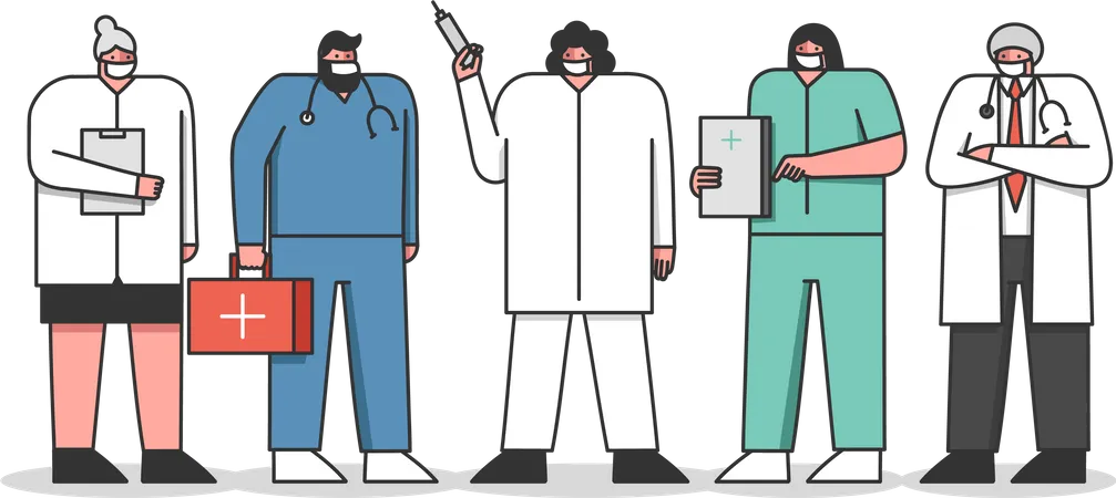 Equipo de personal sanitario profesional.  Ilustración