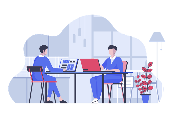 Equipo de programadores creando diseño de interfaz y página de inicio en la oficina  Illustration