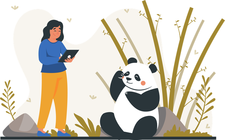 Equipo de salud verificando el estado del panda  Ilustración