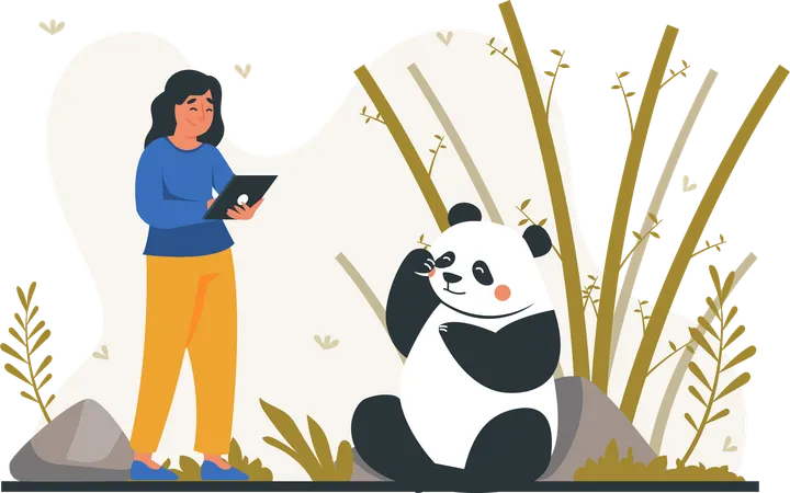 Equipo de salud verificando el estado del panda  Ilustración
