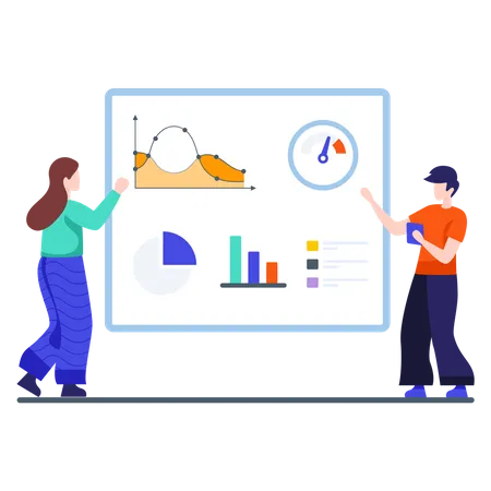 Equipo de ventas analizando el crecimiento de las ventas  Ilustración