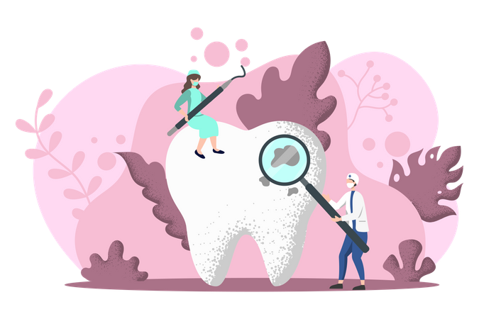 Equipo dental limpiando los dientes  Ilustración