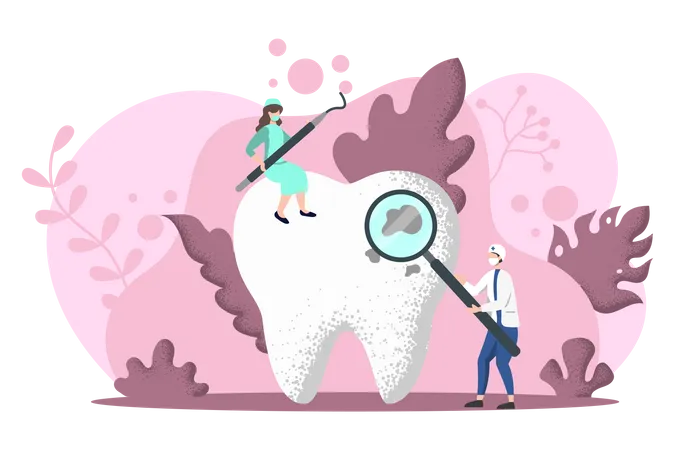 Equipo dental limpiando los dientes  Ilustración