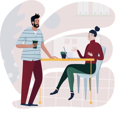 Equipo discutiendo el flujo de trabajo de manera efectiva  Ilustración