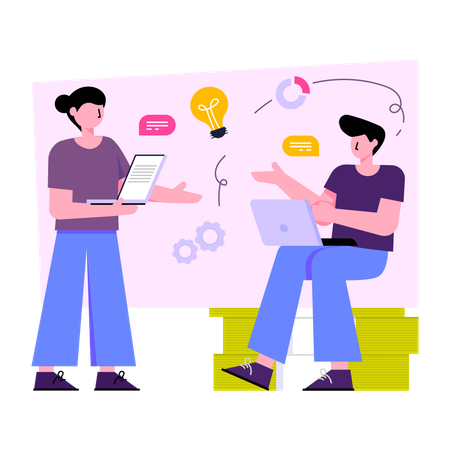 Equipo discutiendo idea  Ilustración