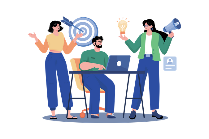 Equipo ejecutivo que establece objetivos a largo plazo para la empresa.  Ilustración