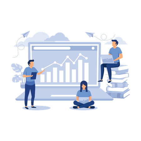 Estadísticas de datos de estudio del equipo empresarial.  Ilustración