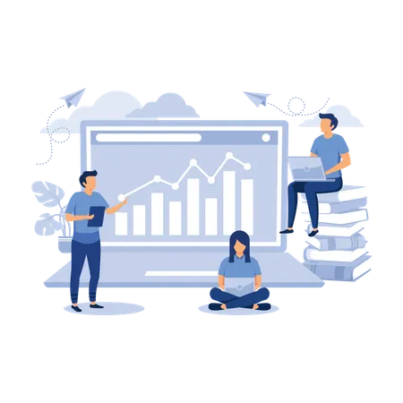 Estadísticas de datos de estudio del equipo empresarial.  Ilustración