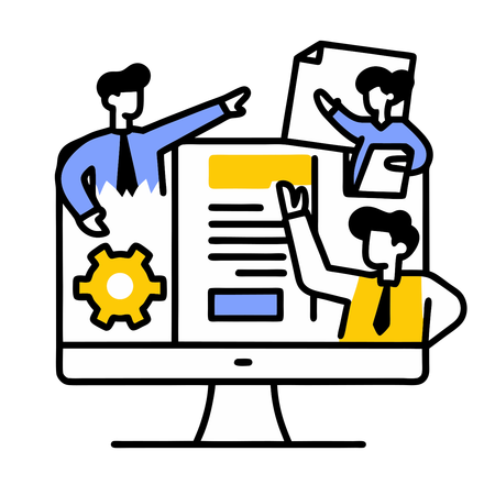 Equipo empresarial realizando gestión empresarial  Ilustración