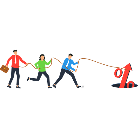 El equipo empresarial impulsa el crecimiento financiero porcentual  Ilustración