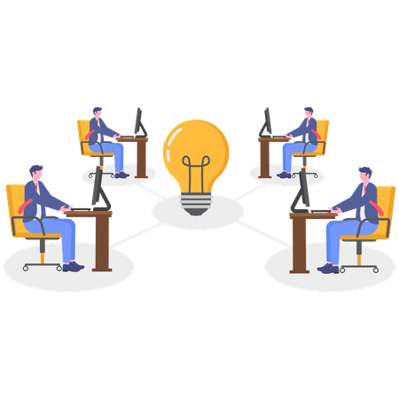 Equipo empresarial obteniendo idea de negocio  Ilustración