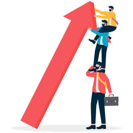 Equipo empresarial sosteniendo una flecha de crecimiento  Ilustración
