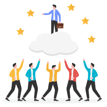 Equipo empresarial dando cinco estrellas  Ilustración