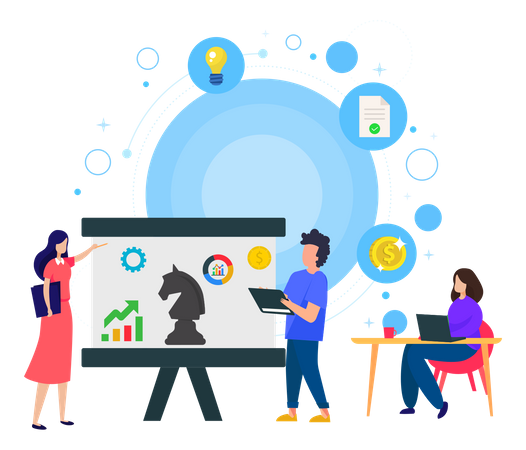 Equipo empresarial realizando análisis de comentarios  Ilustración