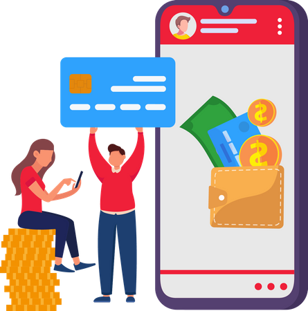 Equipo empresarial realizando pagos con tarjeta en línea  Ilustración