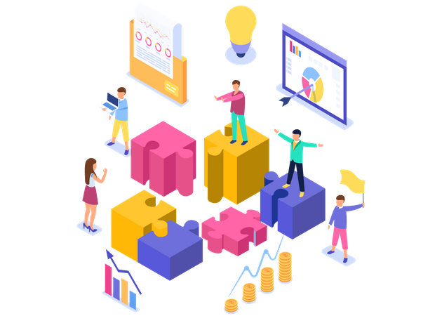 Equipo empresarial resolviendo problemas juntos  Ilustración