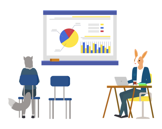 Equipo empresarial trabajando en análisis de datos  Ilustración