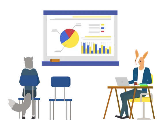 Equipo empresarial trabajando en análisis de datos  Ilustración