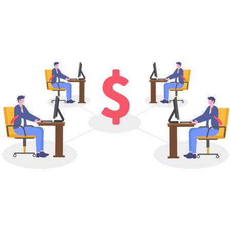 Equipo empresarial trabajando en trabajo financiero.  Ilustración