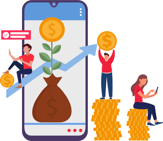Equipo empresarial trabajando en el crecimiento financiero  Ilustración
