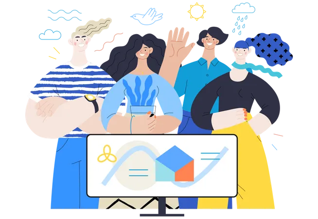 Equipo empresarial trabajando en marketing por correo electrónico  Ilustración