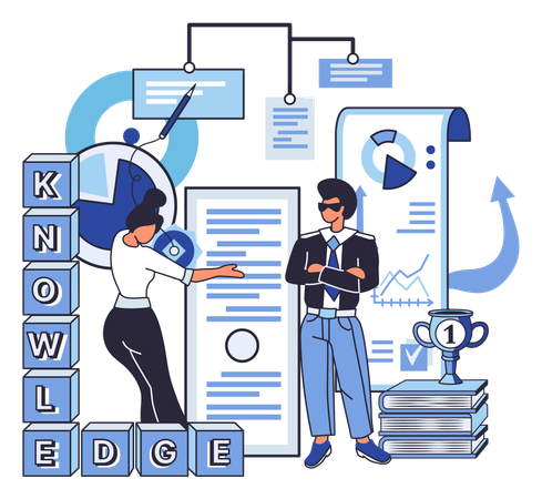 Equipo empresarial trabajando en datos de logros  Ilustración