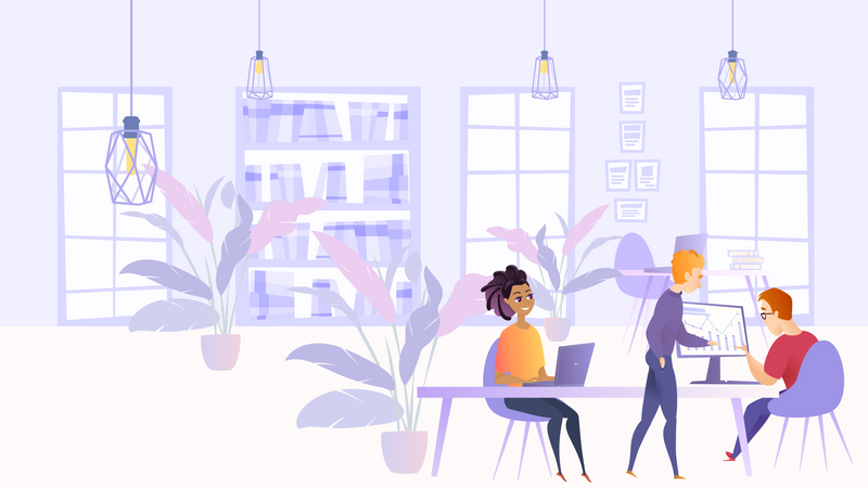 Equipo empresarial trabajando en proyecto Ilustración