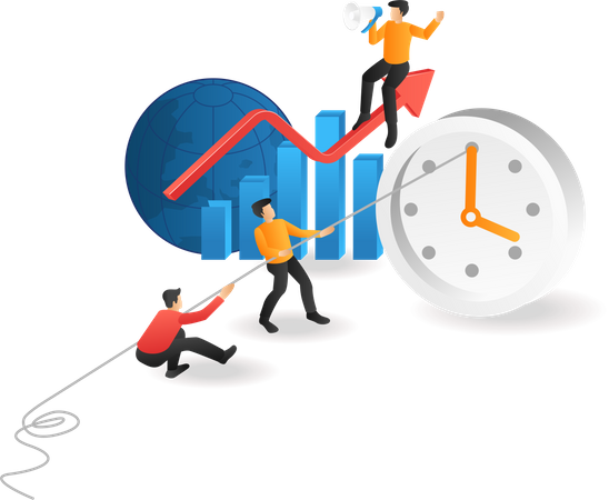 Equipo girando el reloj para los negocios  Ilustración
