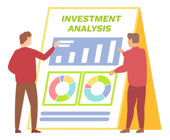 Equipo haciendo análisis de inversiones.  Ilustración