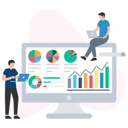 Equipo que realiza análisis de monitoreo de datos  Ilustración