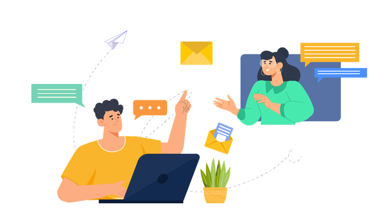 Equipo haciendo conversación en línea  Ilustración