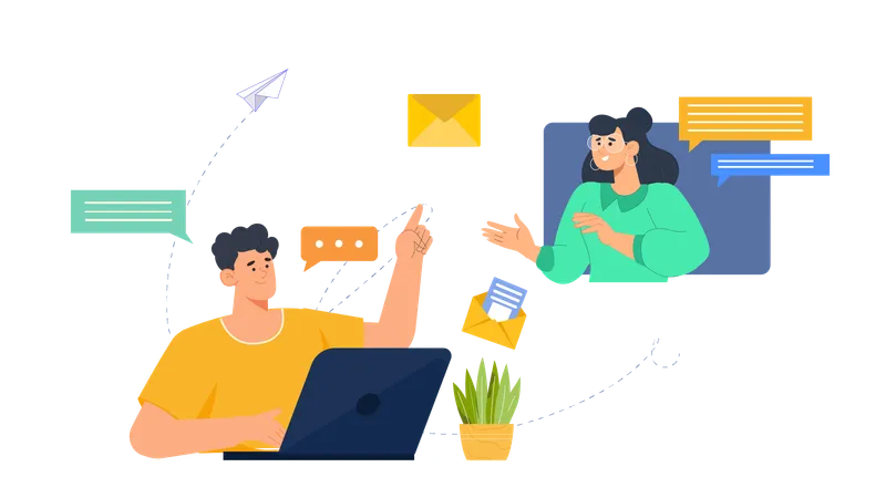 Equipo haciendo conversación en línea  Ilustración