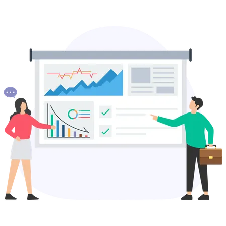 Equipo realizando una discusión sobre el mercado  Ilustración