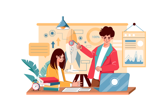 Equipo haciendo planificación de inicio  Ilustración