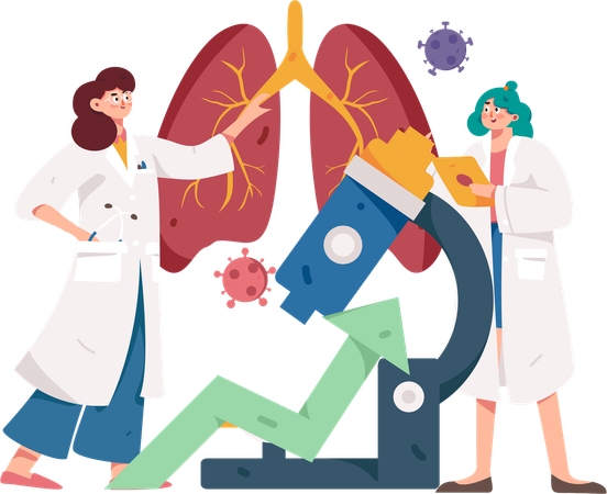 Equipo médico haciendo un chequeo de los pulmones  Ilustración