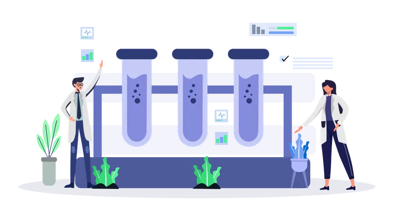 Investigación del equipo médico en laboratorio  Illustration