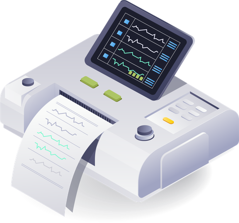 Equipo médico paciente de máquina de ecg  Ilustración