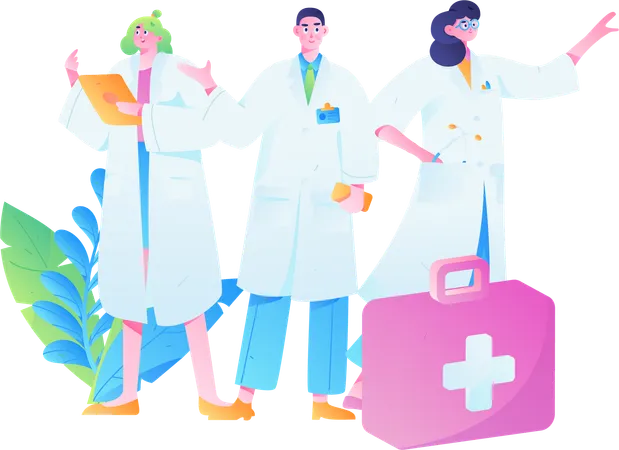 Equipo médico trabajando en pandemia de covid  Ilustración