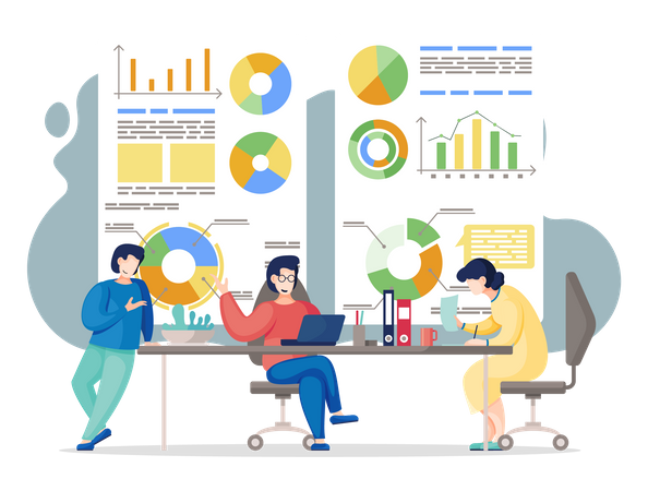 Proyecto de análisis del equipo empresarial y estrategia de planificación.  Ilustración