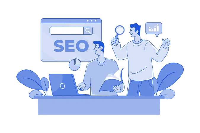 El equipo de SEO trabaja en la investigación de SEO  Ilustración