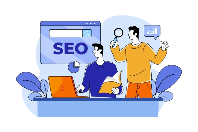 El equipo de SEO trabaja en la investigación de SEO  Ilustración