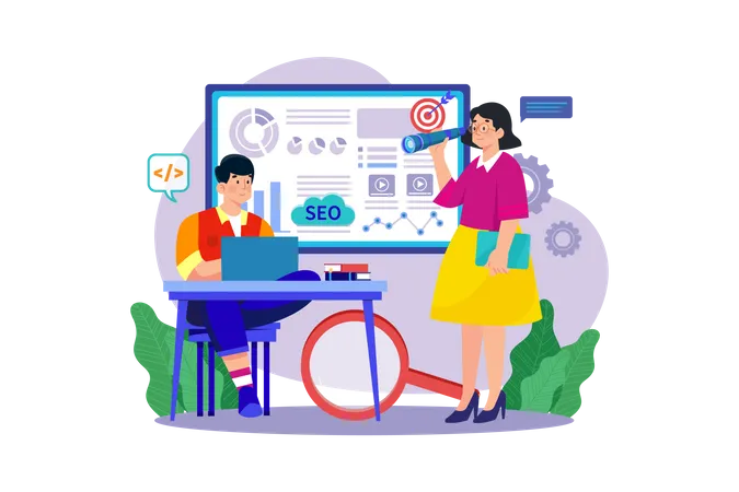 Equipo de SEO trabajando en monitoreo de SEO  Ilustración